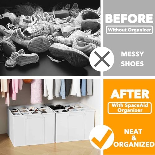 SpaceAid Shoe Organizer for Closet, 2 Pack Foldable Shoe Storage Containers - Image 2