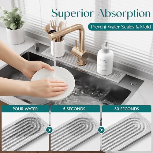 Eormoe Stone Kitchen Sink Faucet Mat, Premium Upgraded Food Grade Diatomite - Image 5