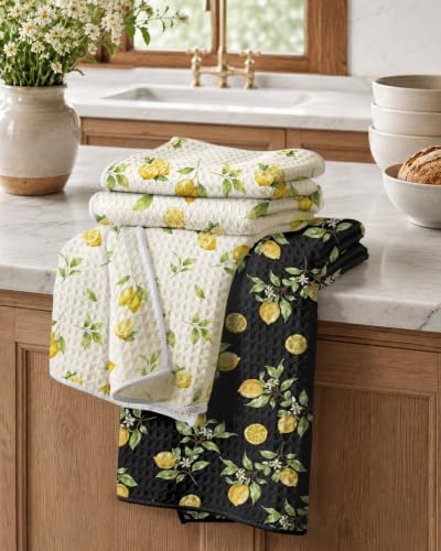 Miss Adola Reversible Microfiber Kitchen Towels Set of 2, Lemon Refreshment by MissAdola