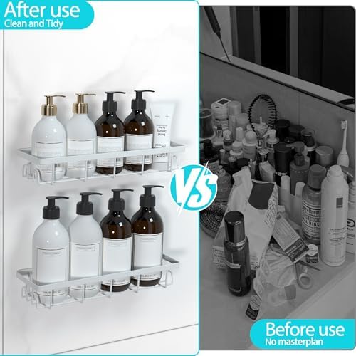 Shower Caddy Organizer with Hooks, Self Adhesive Bathroom Shelves, No Drilling - Image 6