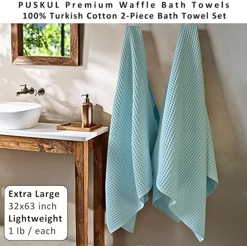 PÜSKÜL Natural 100% Turkish Cotton Waffle Bath Towels Set of 2, Extra-Large - Image 4