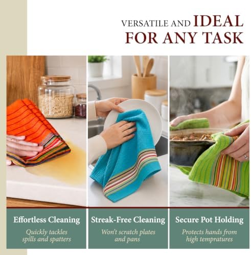 100% Cotton Salsa Kitchen Towels – 4 Pack Dish Towels, Kitchen Cleaning & Drying - Image 3