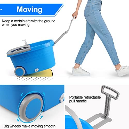 Spin Mop and Bucket with Wringer Set, 3 Mop Heads - Image 4