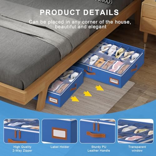 homyfort Shoe Organizer Under Bed, Fits 32 Pairs, Under bed Shoe Storage Boxes - Image 3