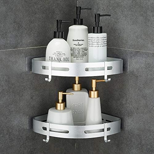 Corner Caddy Bathroom Shower Shelf Wall Mounted No Drilling 2 Tier Storage by Hoomtaook
