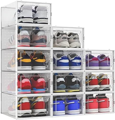 Seseno 12 Pack Shoe Organizer Storage Bins Clear Plastic Stackable Shoe Boxes - Image 5