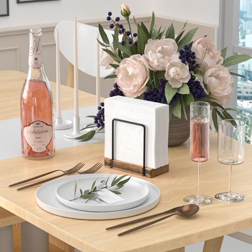 Wican Napkin Holder for Table, Wood Iron Standing Napkin Dispenser - Image 2