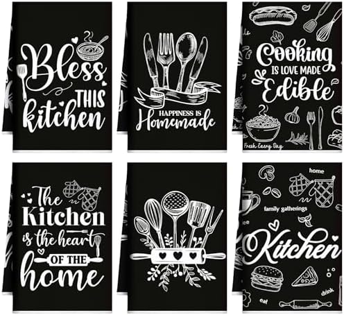Bencailor 6 Pcs Black Kitchen Towels Decorative Sets Dish Towels Absorbent Fast by Bencailor