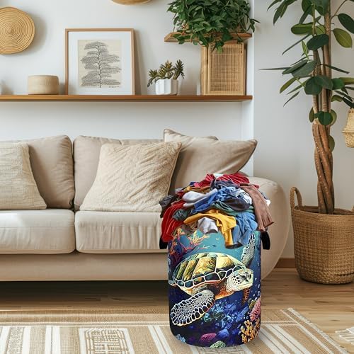 Sea Turtle Laundry Basket Oxford Cloth Foldable Hamper 18.9x16.5 Inch - Image 2