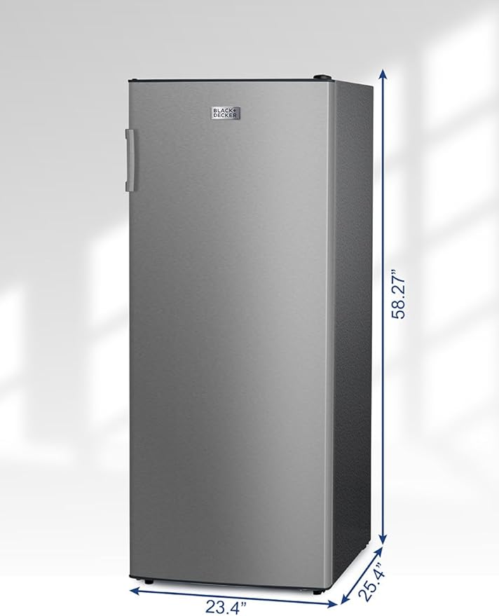 BLACK+DECKER 8.5 Cu. Ft. Upright Freezer, Stand Up Freezer with Mechanical Temperature Control,Freezer with 3 Shelves and 4 Door Bins, Manual Defrost,R600a Refrigerant, BUF850LS,Stainless Steel Look