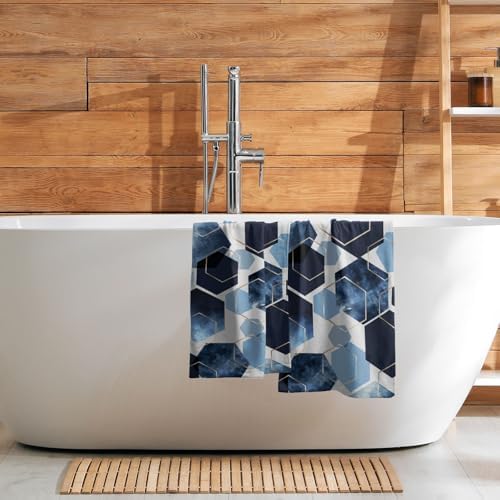 Blue Gold Hexagon Bathroom Hand Towels 2 Pack 14.4"x28.3" Navy Blue Modern - Image 7