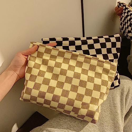 Checkered Cosmetic Bags for Women, Canvas Makeup Pouch Large Purse - Image 2