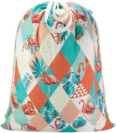 Canvas Laundry Bag with Handles & Drawstring 30"Wx35"H, L+ Pink Flamingo by CALACH