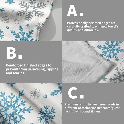 Winter Snowflake Hand Bath Towels Xmas Blue Silver Snowflakes 2 Pcs Christma - Image 5