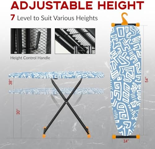Large Full Size Ironing Board 54x14, RAINHOL Blue Iron Table - Image 2