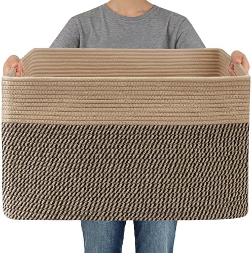 JMvicyroam 65L Large Woven Cotton Rope Blanket Basket, Jute&Black by JMvicyroam