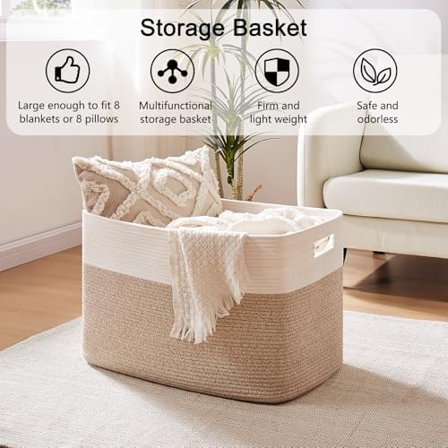 OIAHOMY 108L Extra Large Blanket Basket Dog Toy Basket Brown/White - Image 4