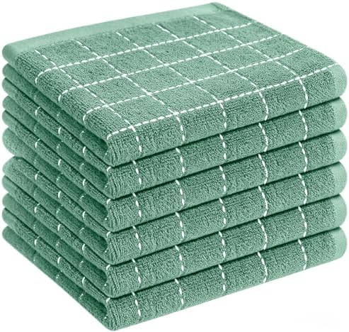 QUILTINA Kitchen Towels 6 Pack, 12 x 12 Inches, 100% Cotton Checkered Designed by Quiltina