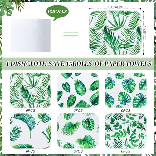 36 Pack Reusable Cloth Kitchen Paper Towels, Leaves Style - Image 6