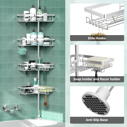 DAOYA Corner Shower Caddy Tension Pole 4 Tier Shower Caddy Organizer Silver - Image 3