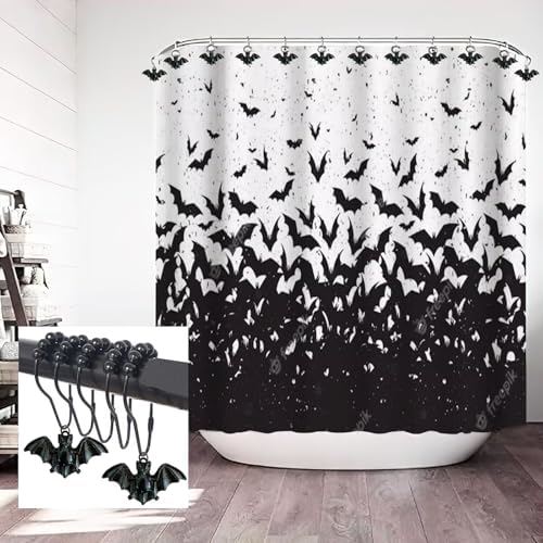 Bat Shower Curtain Hooks, Gothic Black Vampire Bats Bathroom Decor - Image 6