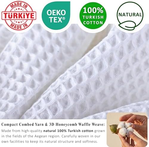 PÜSKÜL Natural 100% Turkish Cotton Waffle Hand and Kitchen Towels Set of 3 - Image 3