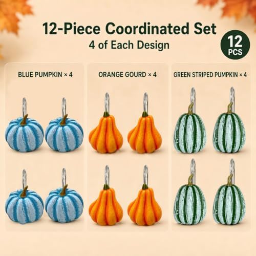 Pumpkin Shower Curtain Hooks Set of 12, Resin Farmhouse Fall Decor - Image 5