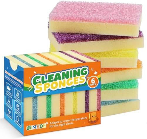 UNIMADE Scrub Sponge, Temperature Responsive Dual-Sided Cleaning Sponges by Unimade