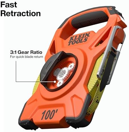 Klein Tools 94100RT 100-Foot Open Reel Tape Measure, PVC-Coated Fiberglass Tape - Image 4