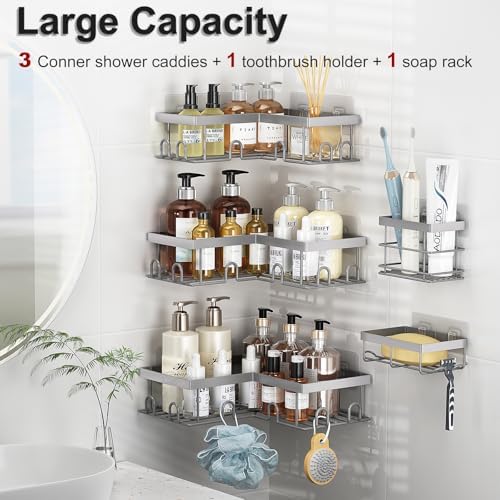 Liuoud Corner Shower Caddy, 5 Pack Adhesive Stainless Steel Organizer - Image 2