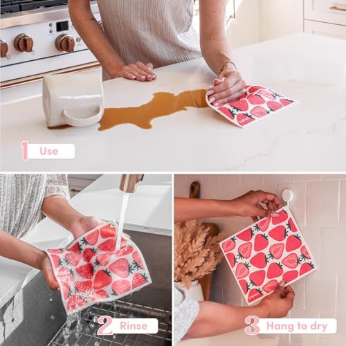 Papaya Swedish Dishcloths for Kitchen, 2 Reusable Paper Towels, 1 Hook - Image 4
