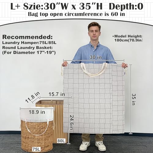 Canvas Laundry Bag with Handles & Drawstring 30"Wx35"H, L+ Geometry Grid - Image 2