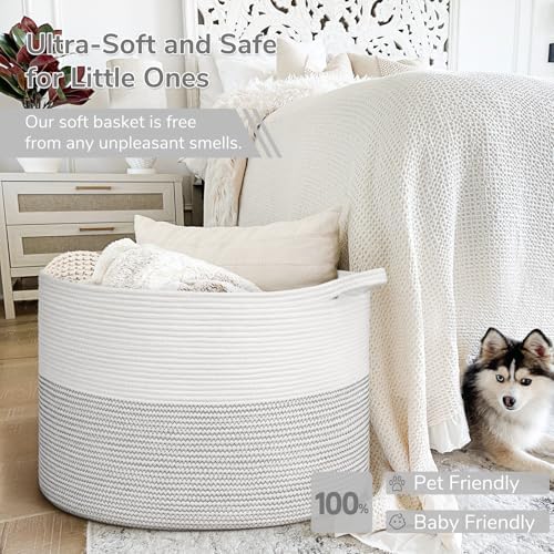 INDRESSME 115L Extra Large Woven Rope Blanket Basket Living Room - Image 5