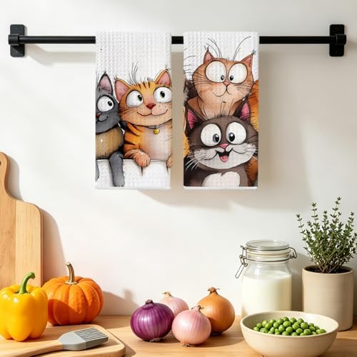 Jztco 2 Pcs Cute Cat Kitchen Towels, Cats Gifts Soft Absorbent Hand Towel - Image 4