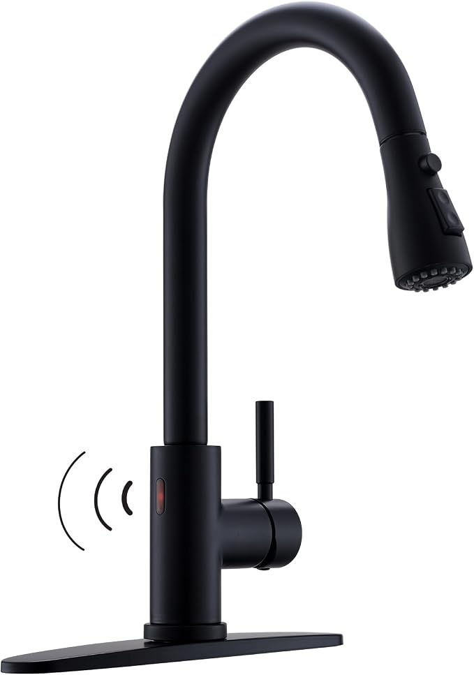 WEWE Touchless Kitchen Faucet, Matte Black, Single Handle | 3 Modes Sprayer by WEWE