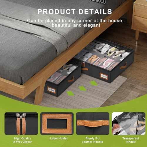 homyfort Shoe Organizer Under Bed, Fits 32 Pairs, Under bed Shoe Storage Boxes - Image 3