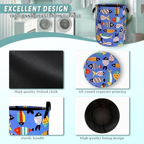 Colorful Fish Laundry Basket Oxford Cloth Foldable Hamper 18.9x16.5 Inch - Image 4