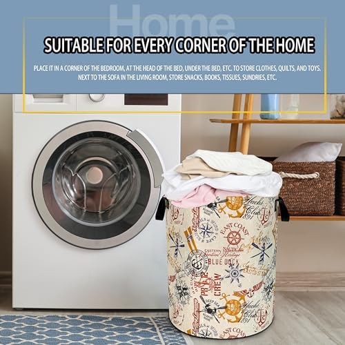 Anchor Compass Laundry Basket Foldable Waterproof Hamper 18.9 x 16.5 Inch - Image 7