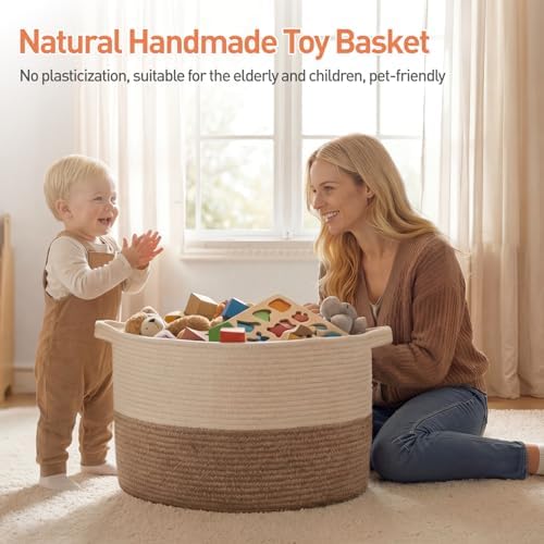 OIAHOMY 90L XXXLarge Blanket Basket Living Room Laundry Basket Brown - Image 3