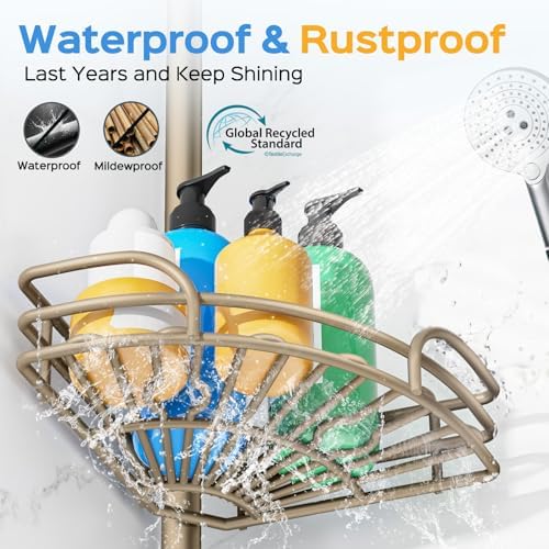 HAMITOR Corner Shower Caddy Tension Pole, 4-Tier Adjustable No-Drill Shelf - Image 5