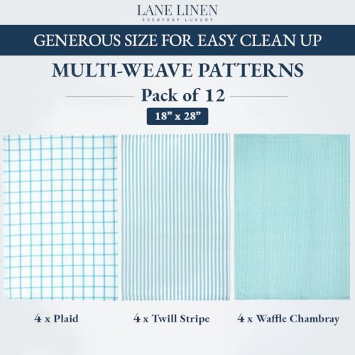 LANE LINEN Kitchen Towels & Dishcloths Set of 12-100% Cotton, Quick-Drying 18” - Image 3