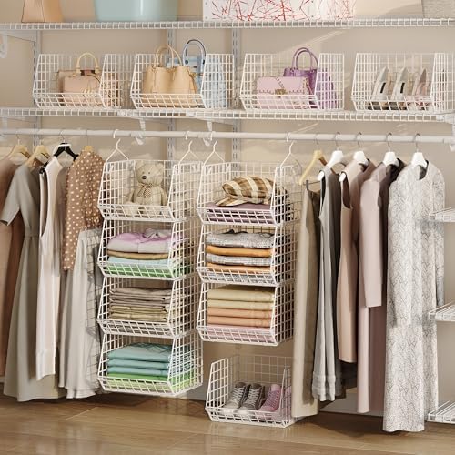 4 Tier Closet Hanging Organizer Foldable Dorm Closet Organizer White - Image 3