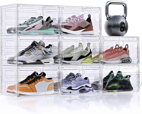 8 Pack Rigid Plastic Clear Stackable Shoe Storage Organizer Boxes by Madoalker