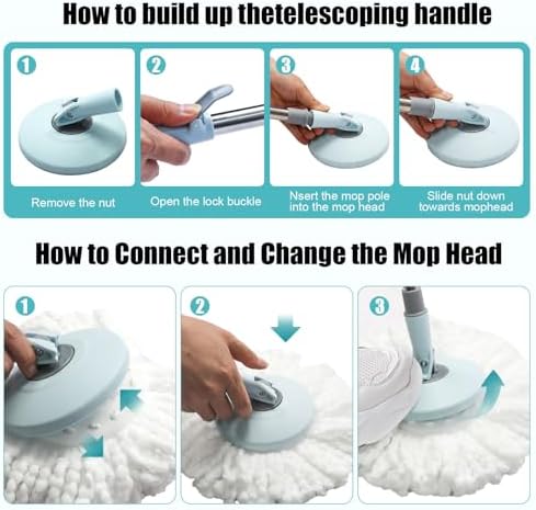 Spin Mop and Bucket with Wringer Set, 360° Spinning Mop Bucket System with 3 - Image 5