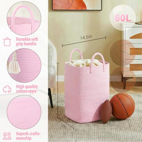Artfeel Laundry Basket, Woven Cotton Rope Laundry Hamper, 60L Versatile Storage - Image 2