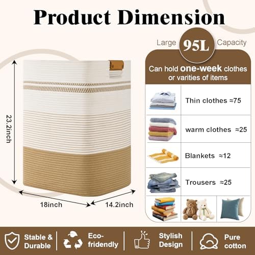 Laundry Hamper, 95L Tall Laundry Basket - Image 3