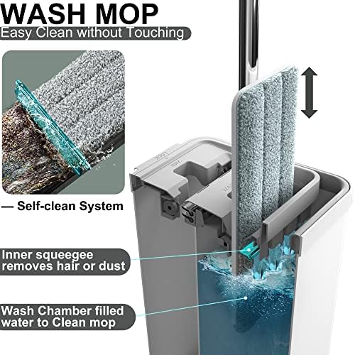 BOSHENG Mop and Bucket with Wringer Set, Flat Floor Mop and Bucket, with 2 Mops - Image 2