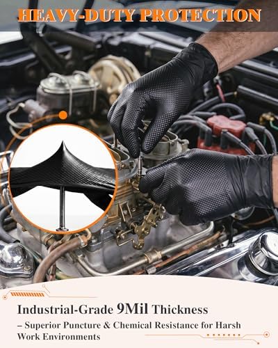 wcy 9 Mil Heavy Duty Disposable Nitrile Gloves, Diamond Grip - Image 4