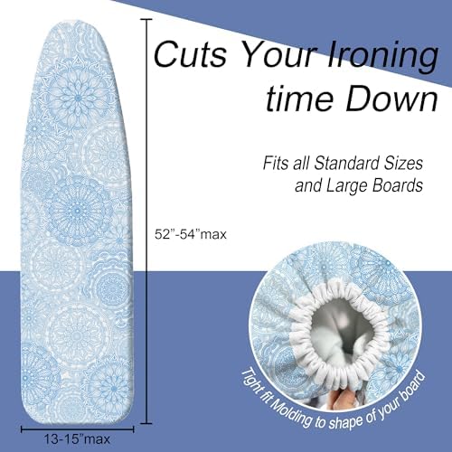 Blue Ironing Board Cover and Pad 15x54 Inch, 100% Cotton Surface Heavy Duty - Image 5