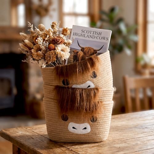 Highland Cow Nursery Decor 3-tier Highland Cow Cotton Rope Hanging Basket - Image 4